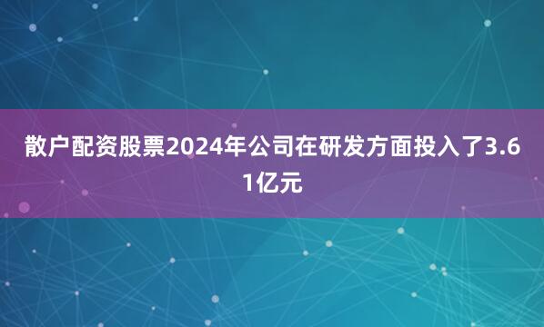 散户配资股票2024年公司在研发方面投入了3.61亿元